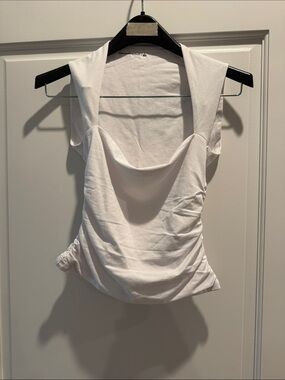 Abercrombie & Fitch White Draped Cowl-Neck Camisole